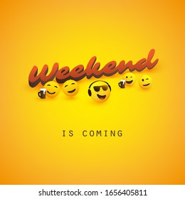 Weekend's Coming Banner Design with Winking and Smiling Emoticons