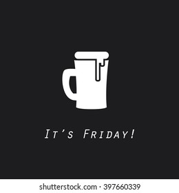 Weekend's Coming Banner - It's Friday Label With Beer Mug