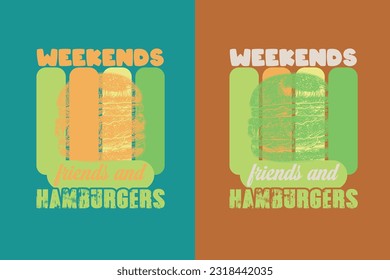 Weekends Friends And Hamburgers, Burger Boy Retro Vintage Sunset, Black T-Shirt with Heart-Shaped Burger Design, Retro Burger, True Love for,