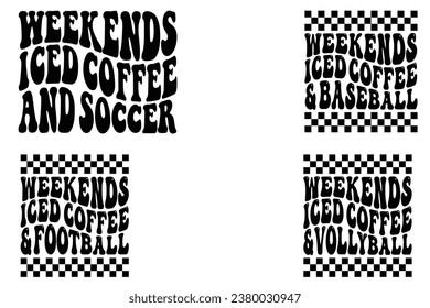 Wochenenden, Eiskaffee und Fußball, Wochenenden, Eiskaffee und Baseball, Wochenenden Eiskaffee und Fußball, Wochenenden Eiskaffee und Volleyball-Retro-T-Shirt-Designs