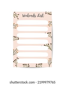 Weekends planner template. . Elegant floral pastel tone organizers and notepads. Floral stationery.