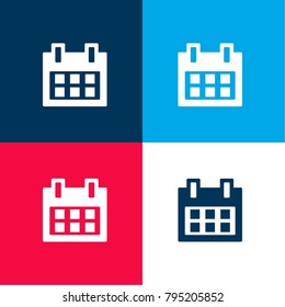Weekly calendar four color material and minimal icon logo set in red and blue