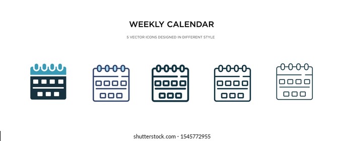weekly calendar icon in different style vector illustration. two colored and black weekly calendar vector icons designed in filled, outline, line and stroke style can be used for web, mobile, ui