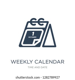 weekly calendar icon vector on white background, weekly calendar trendy filled icons from Time and date collection, weekly calendar vector illustration
