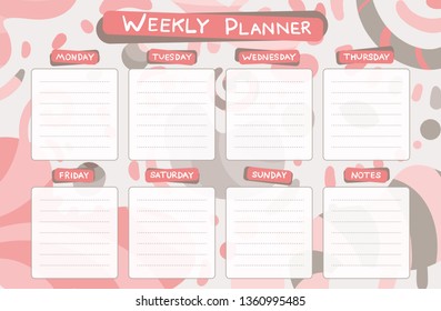 Weekly calendar planner. Planning tasks. For self-printing. Funny and cute design. Multicolored design.