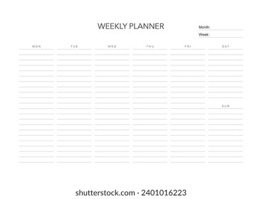 Weekly challenge plan, minimalistic daily, weekly planner printable template. habit, workout planning and to do list. printable planner, digital planner. A4 and letter size. Vector template. EPS 10