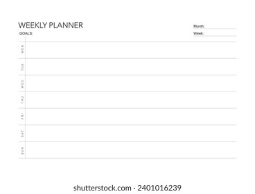 Weekly challenge plan, minimalistic daily, weekly planner printable template. habit, workout planning and to do list. printable planner, digital planner. A4 and letter size. Vector template. EPS 10