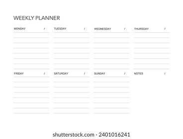 Weekly challenge plan, minimalistic daily, weekly planner printable template. habit, workout planning and to do list. printable planner, digital planner. A4 and letter size. Vector template. EPS 10