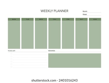 Weekly challenge plan, minimalistic daily, weekly planner printable template. habit, workout planning and to do list. printable planner, digital planner. A4 and letter size. Vector template. EPS 10