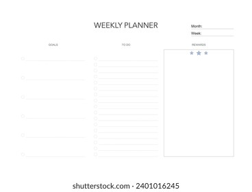 Weekly challenge plan, minimalistic daily, weekly planner printable template. habit, workout planning and to do list. printable planner, digital planner. A4 and letter size. Vector template. EPS 10