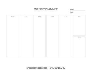 Weekly challenge plan, minimalistic daily, weekly planner printable template. habit, workout planning and to do list. printable planner, digital planner. A4 and letter size. Vector template. EPS 10