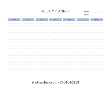 Weekly challenge plan, minimalistic daily, weekly planner printable template. habit, workout planning and to do list. printable planner, digital planner. A4 and letter size. Vector template. EPS 10