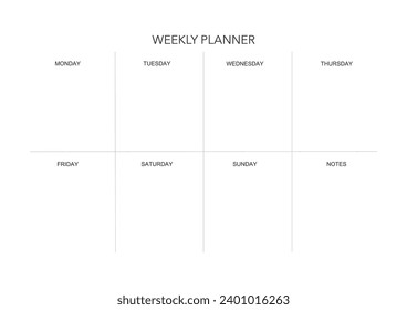 Weekly challenge plan, minimalistic daily, weekly planner printable template. habit, workout planning and to do list. printable planner, digital planner. A4 and letter size. Vector template. EPS 10