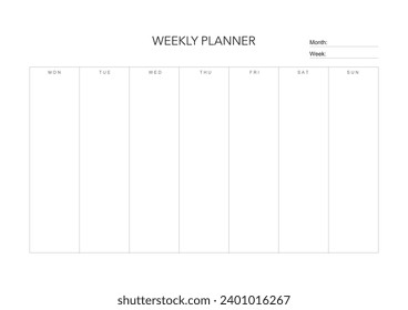 Weekly challenge plan, minimalistic daily, weekly planner printable template. habit, workout planning and to do list. printable planner, digital planner. A4 and letter size. Vector template. EPS 10