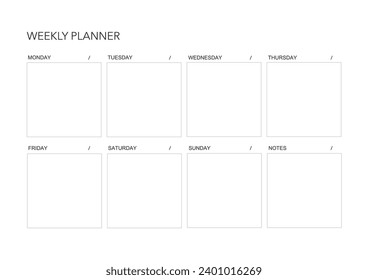 Weekly challenge plan, minimalistic daily, weekly planner printable template. habit, workout planning and to do list. printable planner, digital planner. A4 and letter size. Vector template. EPS 10