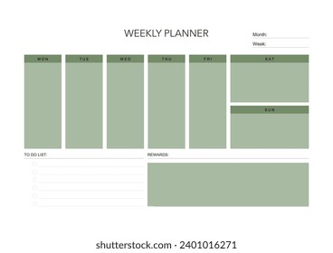 Weekly challenge plan, minimalistic daily, weekly planner printable template. habit, workout planning and to do list. printable planner, digital planner. A4 and letter size. Vector template. EPS 10