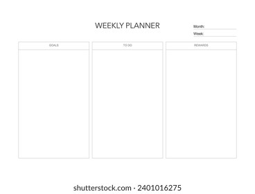 Weekly challenge plan, minimalistic daily, weekly planner printable template. habit, workout planning and to do list. printable planner, digital planner. A4 and letter size. Vector template. EPS 10