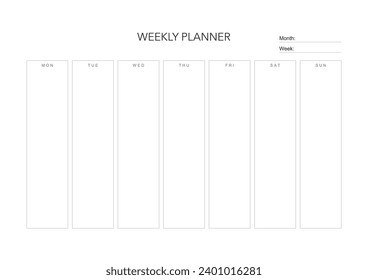 Weekly challenge plan, minimalistic daily, weekly planner printable template. habit, workout planning and to do list. printable planner, digital planner. A4 and letter size. Vector template. EPS 10