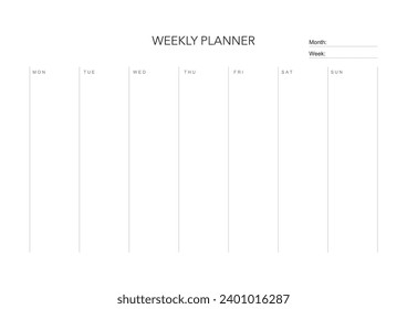 Weekly challenge plan, minimalistic daily, weekly planner printable template. habit, workout planning and to do list. printable planner, digital planner. A4 and letter size. Vector template. EPS 10