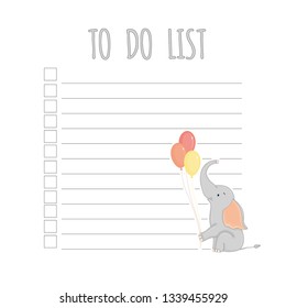 Weekly children's planner with elephant, vector graphics.