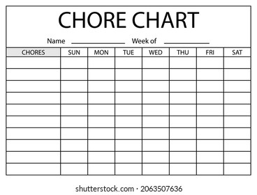 Weekly Chore Chart Blank Template. Clipart Image