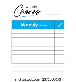 Weekly chores chart for boy kids. Illustration