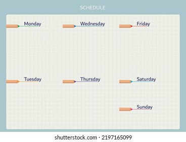 Weekly Class Schedule Or Planner Template In A Minimalistic Flat Style.