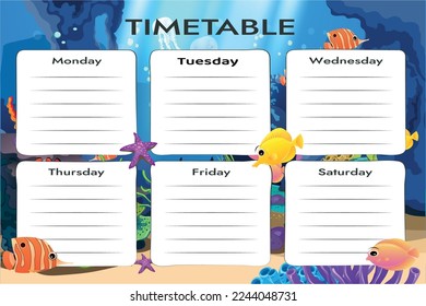 Weekly Class Schedule Template for Study or Work Sea Background