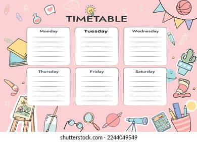 Weekly Class Schedule Template for Study or Work with School Items