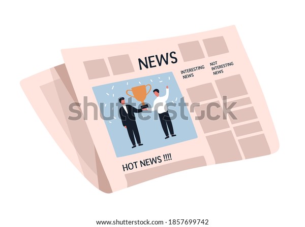 Weekly or daily\
newspaper with articles. News sheet with picture and text. Folded\
tabloid isolated on white background. Periodical press edition.\
Flat vector cartoon\
illustration