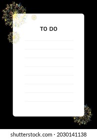 Weekly or daily planner page, note paper, to-do list, sticker templates decorated with abstract bright patterns on a black background. School planner and organizer. Flat hand drawn vector illustration