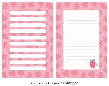 Planificador semanal o diario, papel para notas, lista de tareas pendientes, plantillas de emoticones decorados con fresas. Vector plano