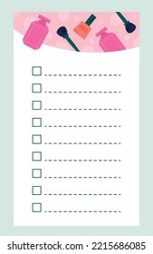 Weekly or daily planner. Schedule or to do list template decorated with pink beauty products. Design element for social networks. Cartoon flat vector illustration isolated on gray background