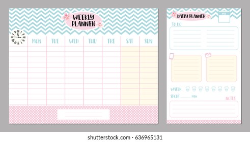 Weekly and daily planner set. Vector design. 