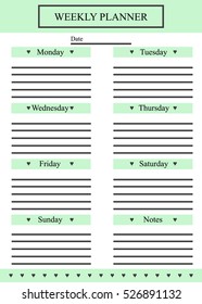 Weekly and Daily Planner Template. Organizer and Schedule with Notes List. Vector illustration. Isolated. Blue color