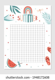 Weekly and daily Planner template.  Schedule with Notes and To Do List with summer items. Vector illustration