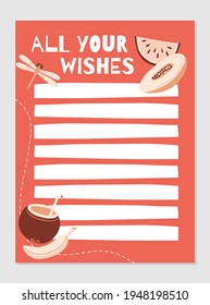 Weekly and daily Planner template.  Schedule with Notes and To Do List with summer items. Vector illustration