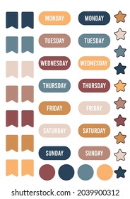 Weekly or daily planner vector illustraion stickers. Stickers for calendar, to do list, planner. School scheduler and organizer. Graphic for journaling, sticker, organizer and scrapbook.