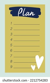 Weekly or daily planner. Yellow bright paper for reminders and notes. Schedule or task list. Design element for journal or notepad. Cartoon flat vector illustration isolated on gray background