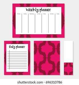 Weekly and Daily Planners in Arabic Style with Tribal Pattern. Perfect for Print, Template, to do list. Vector isolated illustration