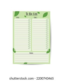 weekly or daily plans, notebooks, to-do lists, sticker templates. Flat vector, on a green background