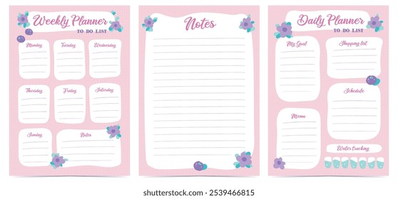 Weekly and daily template planner, to do list, organiser, schedule, blank, arrangement, notes, vector 