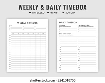 Weekly and daily time box or schedule planner