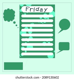 weekly day planner postcard, vector illustration