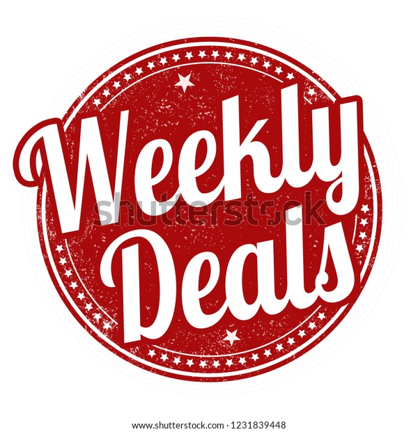 Weekly deals sign or stamp on white\
background, vector\
illustration