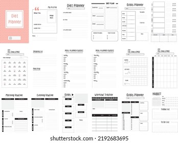 weekly Diet Planner, contains habit tracker, meal and water tracker, goals planner, weekly and daily planner, Diet planner