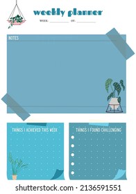 Weekly digital and printable planner. Stationery digital print. Pastel colors. Flat lay, organizer mock up. Vector illustration