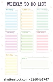 Weekly to do list cute colorful