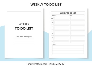 Weekly To Do List Log Book design template, interior design with black and white paper