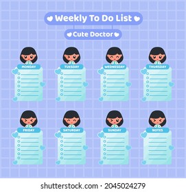 Weekly to do list notes with cute doctor character